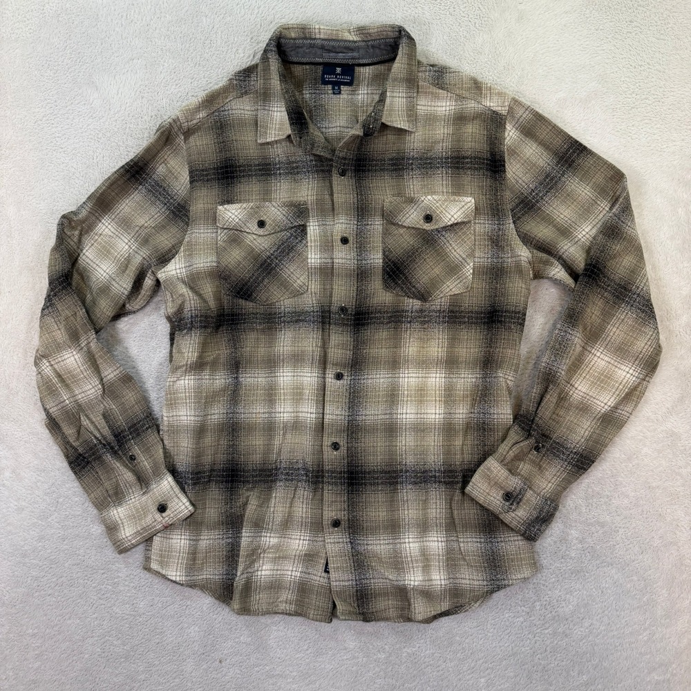 Roark Revival Mens Medium Brown Plaid Cotton Flannel Button Down Shirt Casual